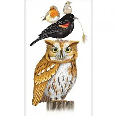 Mary Lake-Thompson Stacked Autumn Birds Owl Blackbird Flour Sack Kitchen Towel • $10.50