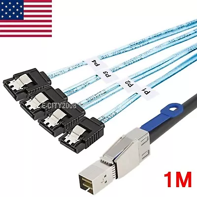 External Mini SAS HD SFF-8644 To 4 Port SATA 7 Pin Data Server Raid Cable 1M • $19.08