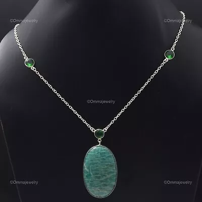 Amezonite Quarz Gemstone Jewelry Silver Plated Mom Gift Chain Necklace 22.0  • $3.99