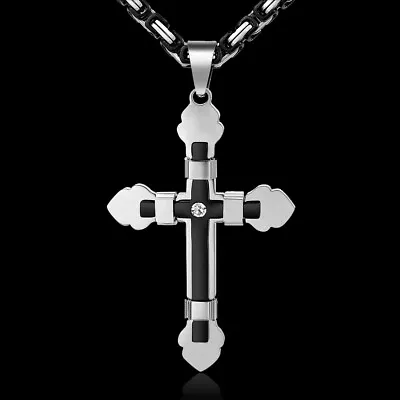 Black Stainless Steel Cross Necklace Pendant For Men Christian Jewelry 22 Inch • $15.99