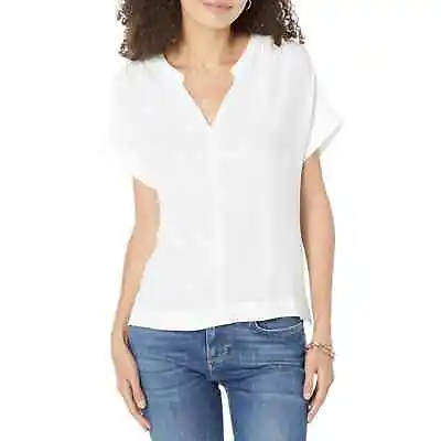 Splendid Wynne Crepe V Neck Blouse White Linen Blend Size Medium NWOT • $40