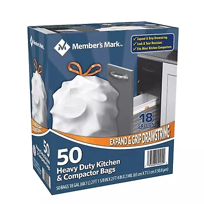 Members Mark Heavy Duty Kitchen Compactor Drawstring Trash Bags 18 Gallon 50 Ct • £21.75