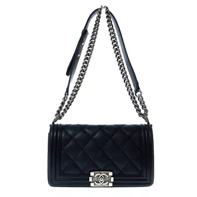 Auth CHANEL Boy Chanel/Wild Stitch Dark Navy Vintage Calf Women's Shoulder Bag • $2172