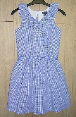 Ralph Lauren Polo NEW Girls Blue Gingham Ruffle Cotton Summer Dress Age 10 • £24.99