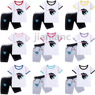 Boy Girls Mr Beast Lightning Cat Pyjamas Set Cosplay Short Sleeve T-shirt+Shorts • £12.99