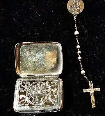 Antique Sterling Silver Vinaigrette Rectangular Box With Crucifix Rosery 1800's • $266
