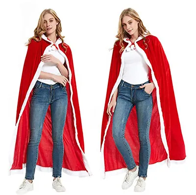 Christmas Santa Claus Cloak Velvet Hooded Cape Robe Costume Cosplay Party Red • $18.99