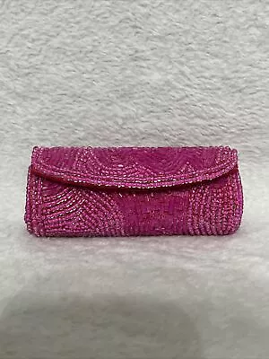 MK Signature Mary Kay Hot Pink Beaded Mirrored Snap Lipstick Case Holder A01 • $9