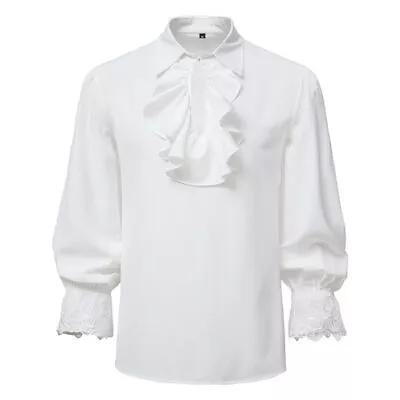 Ruffled Medieval Men Shirt Steampunk Halloween Casual Mandarin Collar Shirts New • $52.69