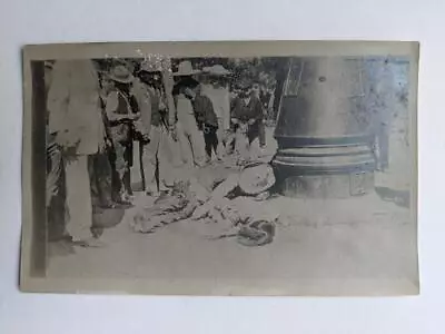 MACABRE MEXICAN REVOLUTION Real Photo Pc DEAD BODIES BEING OBSERVED BY A CROWD • $25