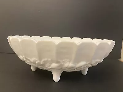 Indiana Glass Fruit Bowl White Milk Glass Fruits Footed 12 Inch Oval Vintage • $26