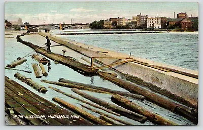 Minneapolis Minnesota~Logging On Mississippi River~Boiler Works~Bridge Bkgd~1910 • $8