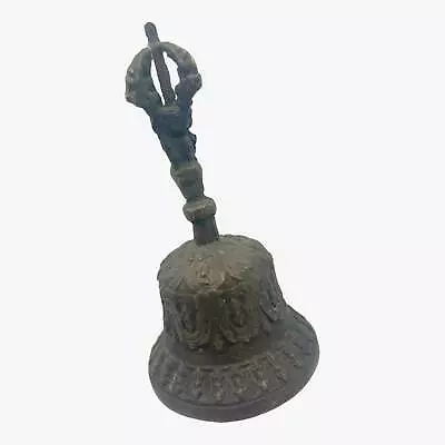 Vintage Tibetan Bronze Dorje Vajra Prayer Bell Buddhist Mantra Embossed 7  Brass • $45