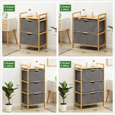 Bamboo Fabric Storage Bin Unit Organizer Bedside Table Night Stand Chest Drawer • $49.95