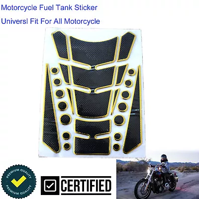 3D Anti-slip Motorcycle Fuel Tank Sticker Pad Decal Protector Universal Yellow • $12.16