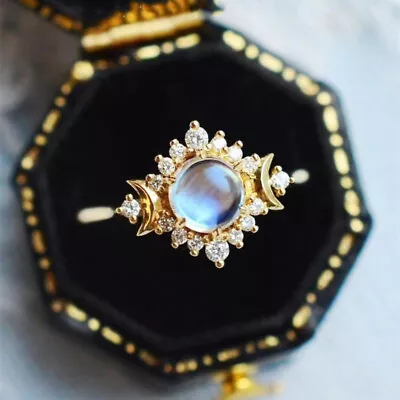 925 SilverGold Plated Women Sun Shaped Rings Cute Moonstone Jewelry Size 6-10 • $2.33