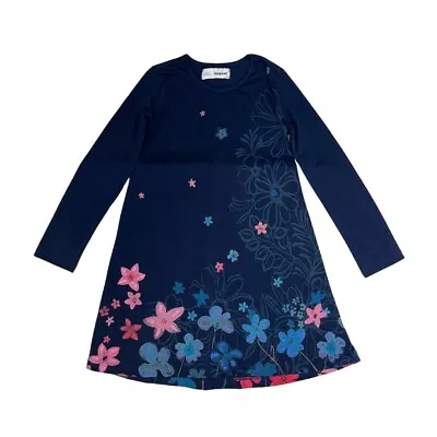 Desigual BNWOT Size 5 Girls Floral Print L/S Dress - Navy • $29.95