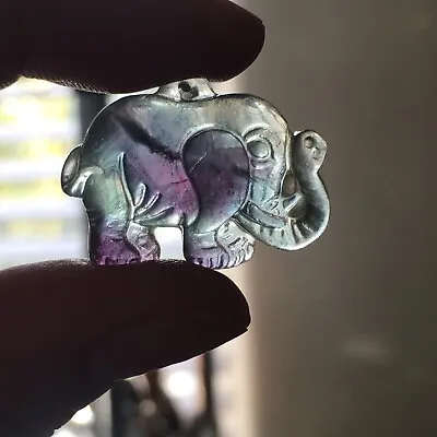 Rainbow Fluorite Elephant Pendant With Free Pendant Clasp • £11.68