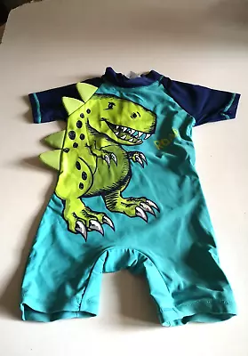 Fab  Baby Boys  Blue Dinosaur  Uv Protetion 1 Piece Zip Suit  6-9 M Bnwt 50+ • £6.99