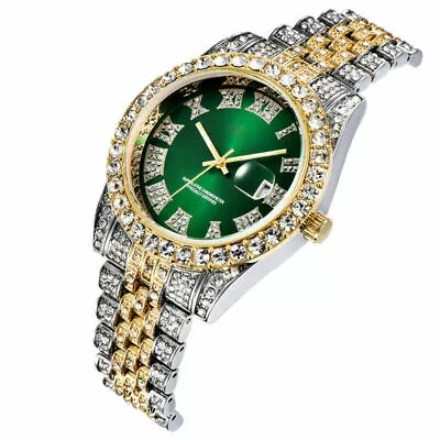 Hip Hop Mens Brand Luxury Diamond Date Quartz Bling Watch UK • £20.39