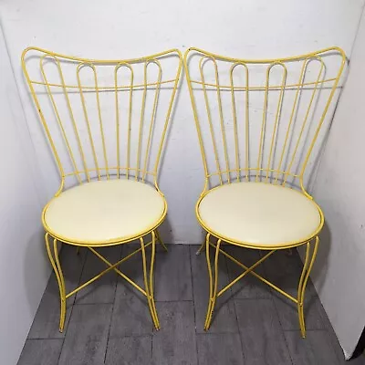 Vintage Mid Century Modern Pair Of Homecrest Patio Chairs - Yellow Metal Wire • $405