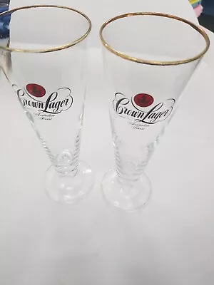 Lot Of 2 Crown Lager 300ml Tall Stem Flute Beer Glasses Collectible 21 Cm Tall • $29