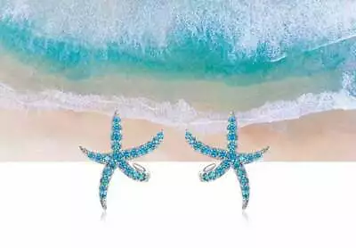 Starfish Stud 3Ct Simulated Blue Topaz Earring's 925 Silver Gold Plated • $89.99