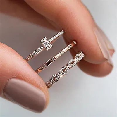 $1.95 • Buy Fashion 925 Silver Filled,Rose Gold Ring Cubic Zircon Women Jewelry Sz 6-10