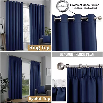 Cozy Ambiance Blackout Curtains Eyelet & Pencil Pleat Ready Made Pair +Tie Backs • £17.99