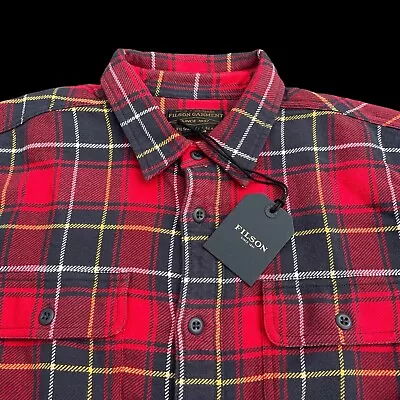 Filson Vintage Flannel Work Shirt Red Charcoal Plaid Size XL $165 • $109.99