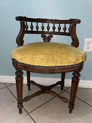 19th Century French Louis XVI Mahogany Vanity Stool With Velvet • $200