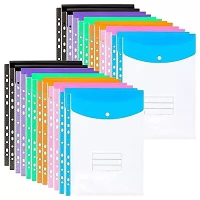 24PCS Plastic Wallets A4 Punched Punched Pockets A4 Binder Office Supplies • £30