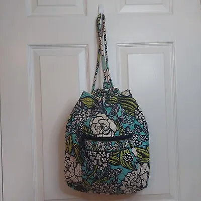 Vera Bradley Island Blooms Drawstring Ditty Backpack Blue Green Floral Hippie • $25