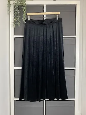 Vintage St Michael Velvet Midi Maxi Skirt Size 14 Black Flare Elastic Waist • £14.99