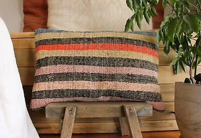 (40*60cm 16*24inch) Vintage Woven Kilim Pillow Covers Striped Black Purple Crea • $49.95