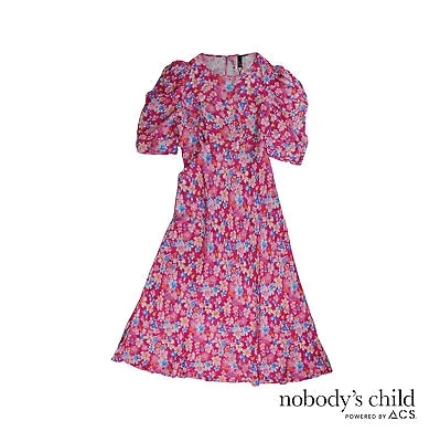 £14.99 • Buy Nobody's Child Pink Floral Moira Midi Dress UK Size 10