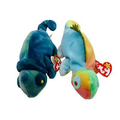 Vintage TY Beanie Babies 8  Plush Toys Stuffed Animals RAINBOW & IGGY Iguana • $12.68