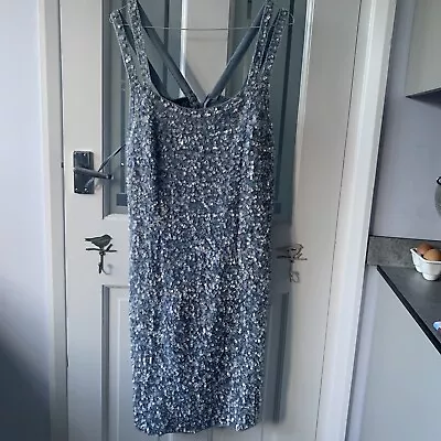 £25 • Buy After Six By Ronald Joyce Silk  Blue Sequins Evening Dress 16-Short
