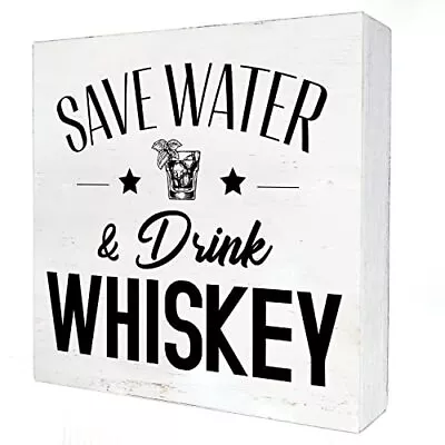 Kitchen Wooden Box Sign With Saying Desk Decor 5 X 5 Inch Save Water Quote Bo... • $24.15