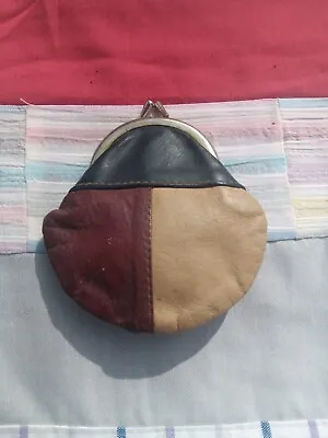 Vintage Leather Kiss Clasp Coin Purse Multicolor • $10