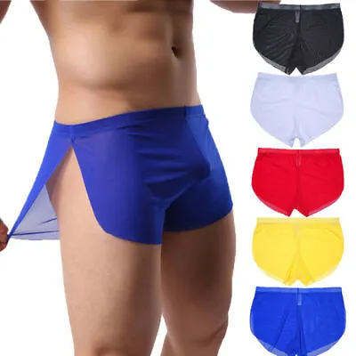 £4.79 • Buy Sexy Men's Sexy Semi-see Through Mesh Sheer Boxer Briefs Underwear Trunks Shorts