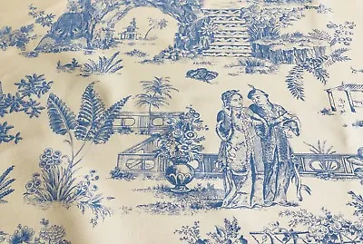 Quadrille Handprinted Chinoiserie Fabric- Paradise Garden / French Blue On Tint • $30