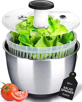 Large Stainless Steel Pump Salad Spinner With Drain Bowl And Colander - Quick  • $48.99