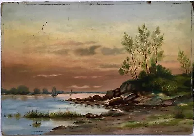 Antique Oil Painting Signed Manner Custer Ingham Shelburne Bay Lake Champlain VT • $900
