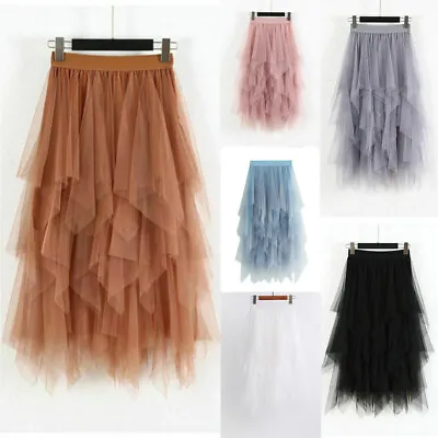 £7.99 • Buy Womens Elastic High Waist Mesh Tulle Tutu Skirt Layered Pleated Long Maxi Dress