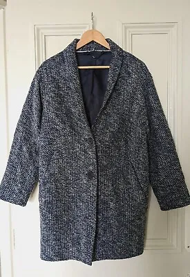 Jigsaw Blue And White Cotton/ Wool Mix Cocoon Coat Size S (UK 10/12) • £30