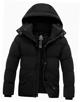  Men's Hooded Winter Coat Puffer Jacket Thicken Bubble Coat Winter Medium Black • $105.57