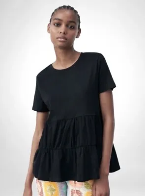 Zara Black Tiered Peplum Top Women's Size Small 100% Cotton • $12
