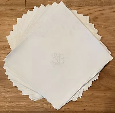 12 Antique Vintage White Linen Damask Dinner Napkins  22  X 22  Embroi Monogram • $72.99