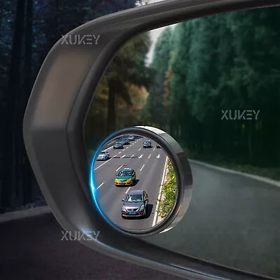 2 PC 2  Round 360° Adjustable Blind Spot Mirror Wide Angle Stick-on Black USA • $8.69